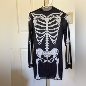 Skeleton Print Sheer Black Dress